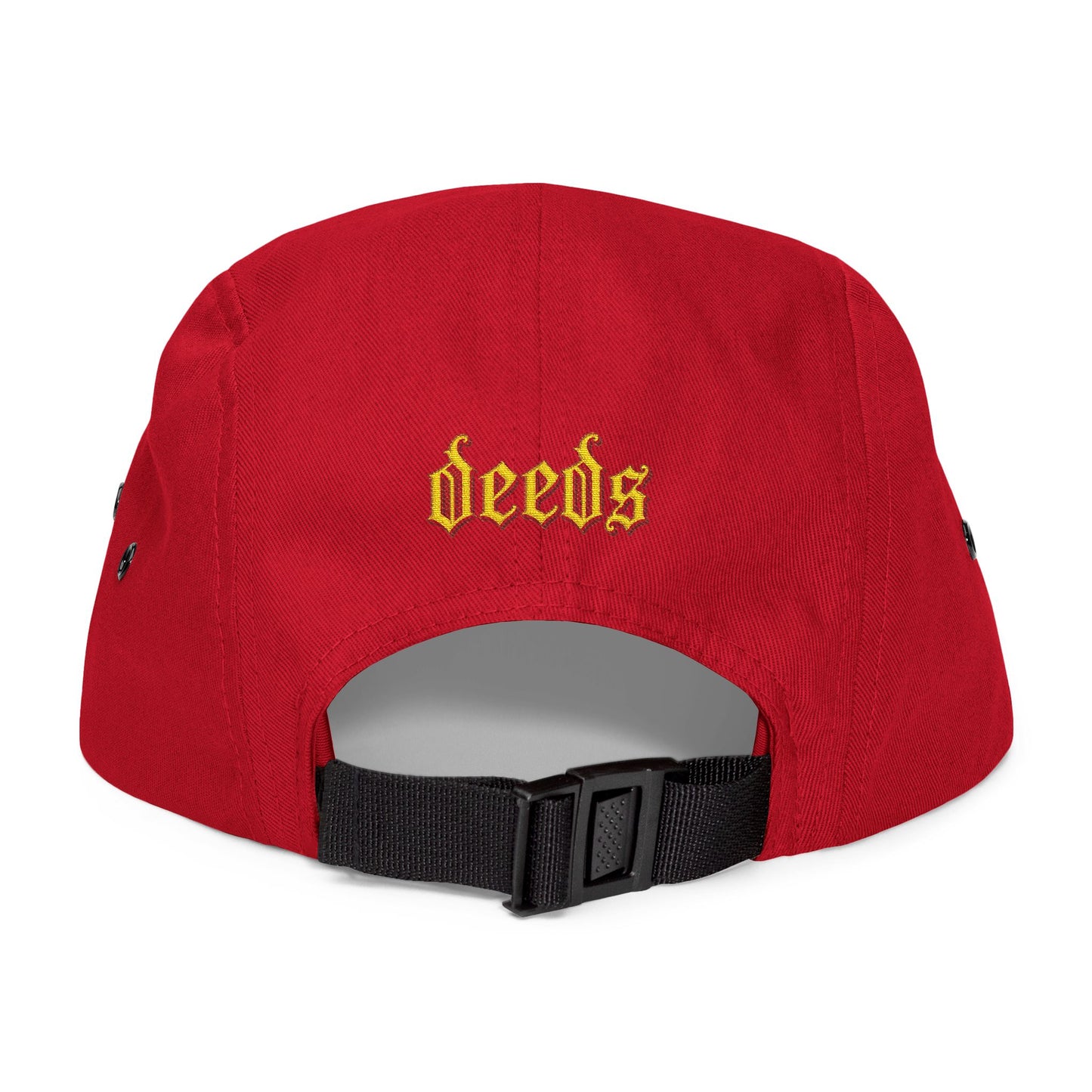 Embroidered 5-Panel Cap — Vintage Gold 'deeds' Gothic Logo