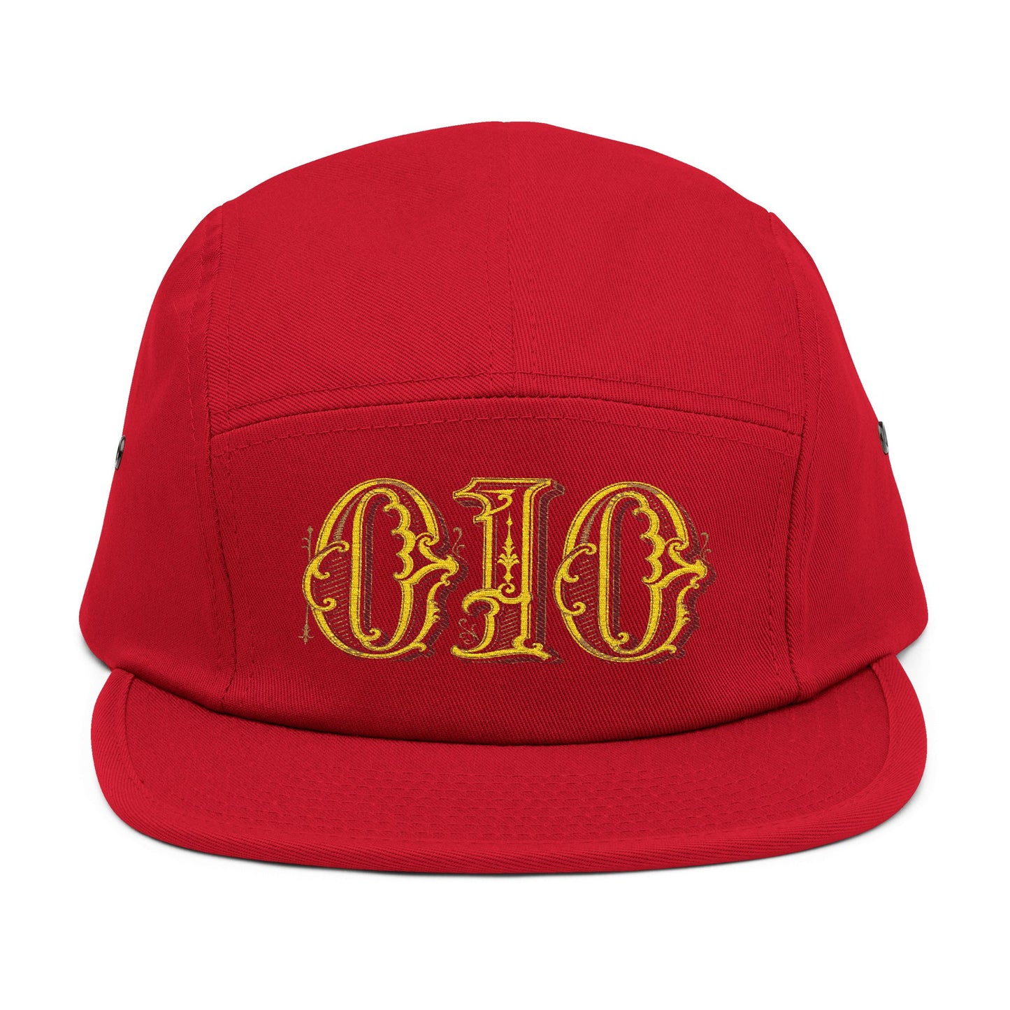 Embroidered 5-Panel Cap — Vintage Gold 'deeds' Gothic Logo