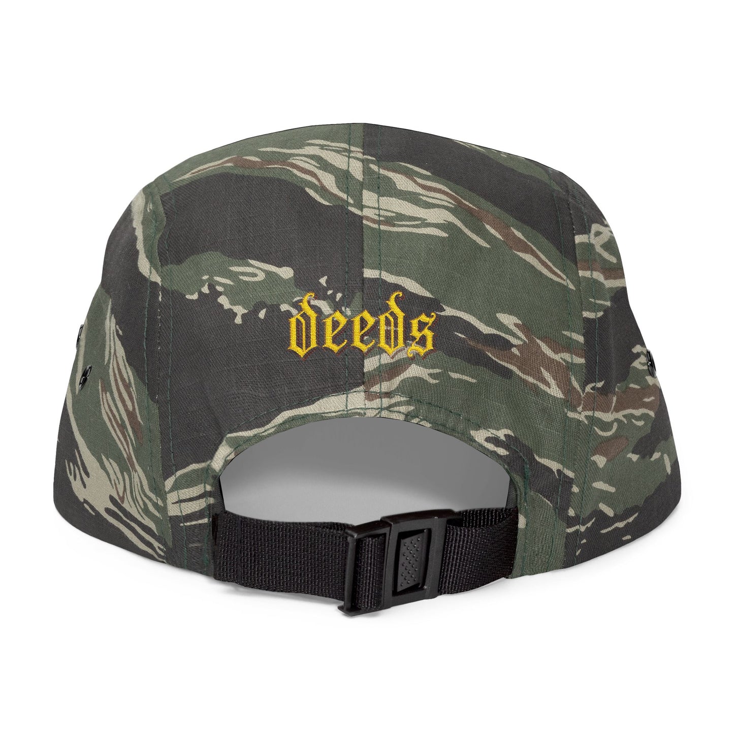 Embroidered 5-Panel Cap — Vintage Gold 'deeds' Gothic Logo