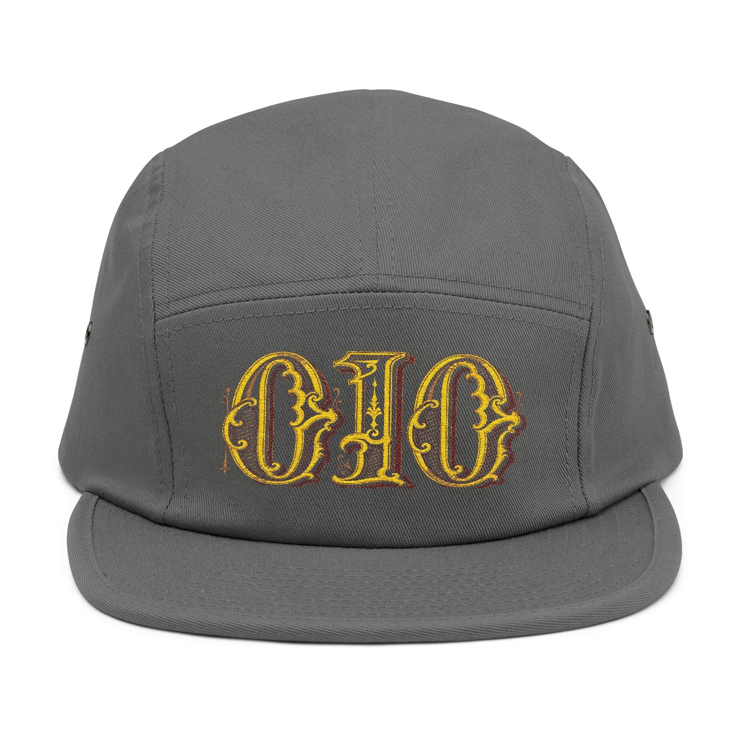 Embroidered 5-Panel Cap — Vintage Gold 'deeds' Gothic Logo